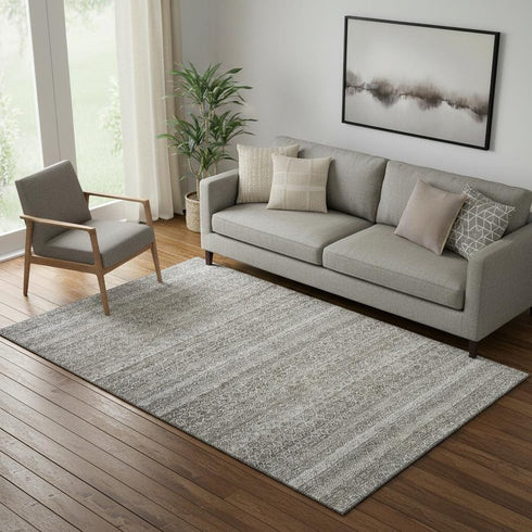 5' X 8' Brown And Beige Striped Washable Area Rug With UV Protection