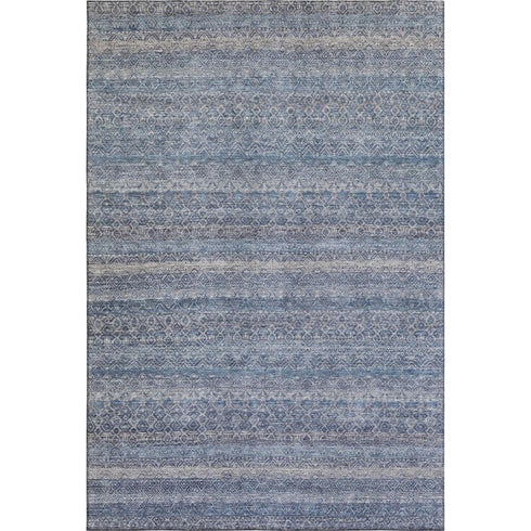 5' X 8' Blue And Beige Striped Washable Area Rug With UV Protection