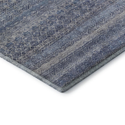 5' X 8' Blue And Beige Striped Washable Area Rug With UV Protection