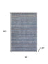 5' X 8' Blue And Beige Striped Washable Area Rug With UV Protection