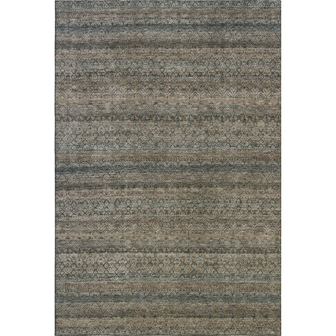 8' X 10' Chocolate And Gray Striped Washable Area Rug With UV Protection