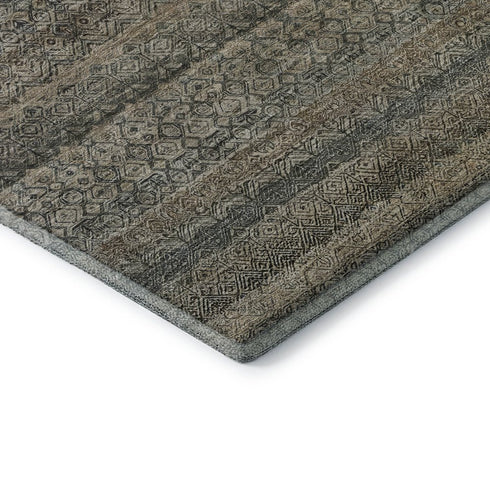 8' X 10' Chocolate And Gray Striped Washable Area Rug With UV Protection