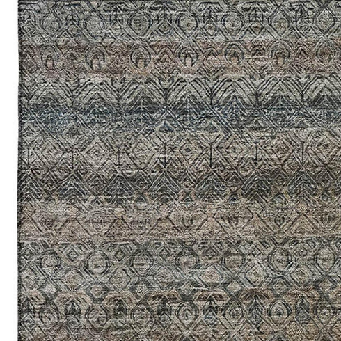 8' X 10' Chocolate And Gray Striped Washable Area Rug With UV Protection