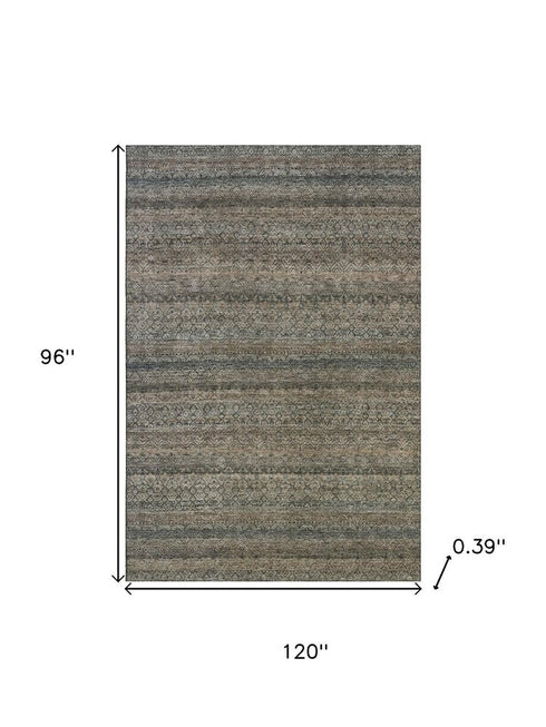 8' X 10' Chocolate And Gray Striped Washable Area Rug With UV Protection