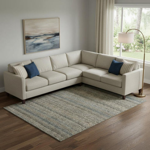 8' X 10' Chocolate And Gray Striped Washable Area Rug With UV Protection