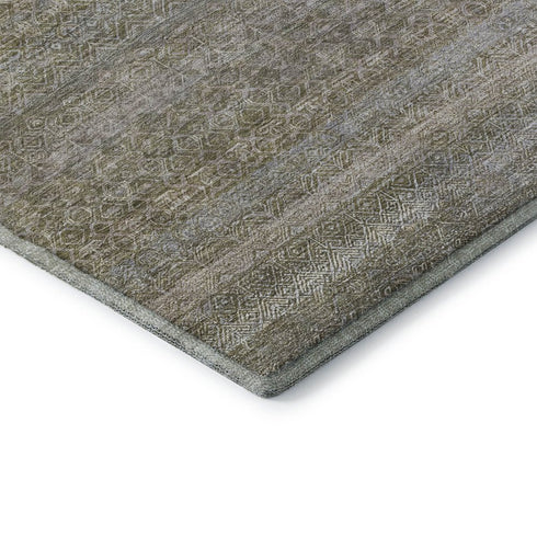 8' X 10' Khaki And Beige Striped Washable Area Rug With UV Protection