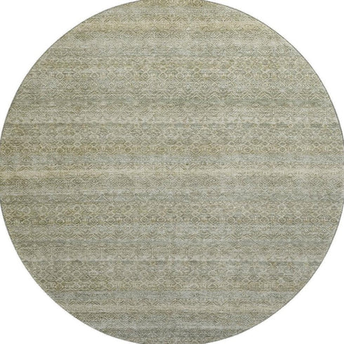 8' Linen And Beige Striped Washable Round Rug With UV Protection