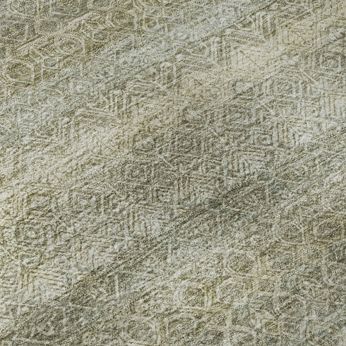 8' Linen And Beige Striped Washable Round Rug With UV Protection