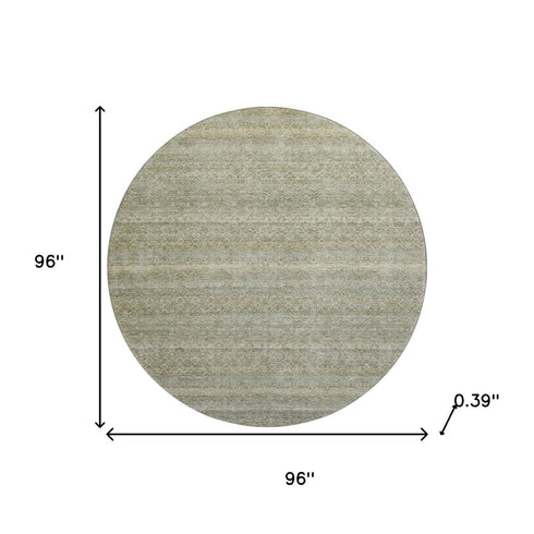 8' Linen And Beige Striped Washable Round Rug With UV Protection