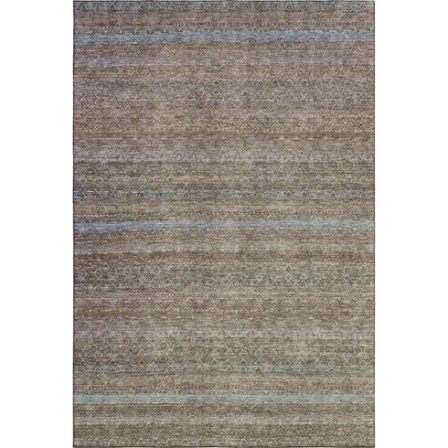 5' X 8' Brown And Blue Striped Washable Area Rug With UV Protection