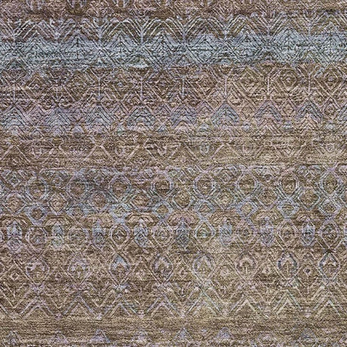 5' X 8' Brown And Blue Striped Washable Area Rug With UV Protection