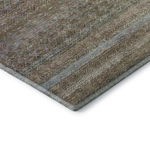 5' X 8' Brown And Blue Striped Washable Area Rug With UV Protection