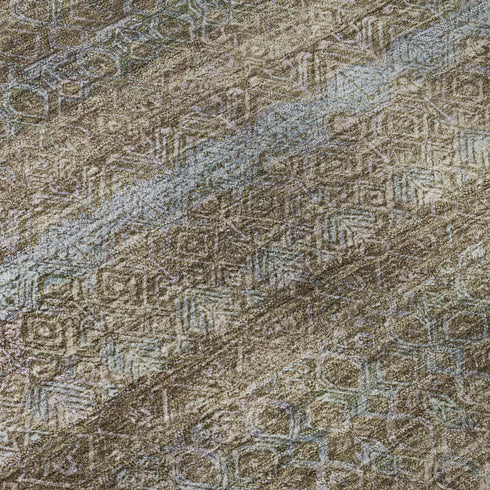 5' X 8' Brown And Blue Striped Washable Area Rug With UV Protection