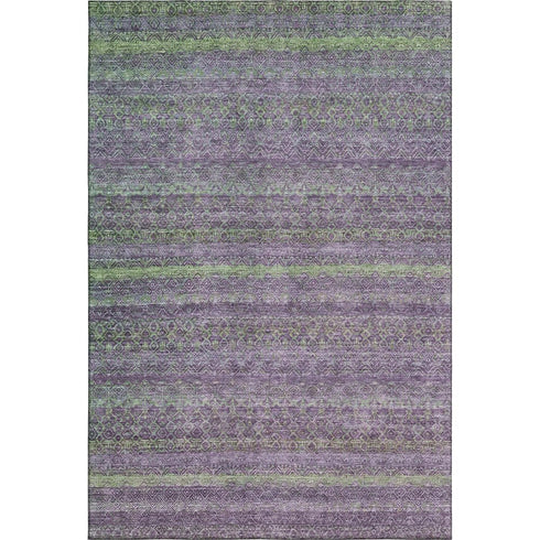 8' X 10' Purple And Green Striped Washable Area Rug With UV Protection
