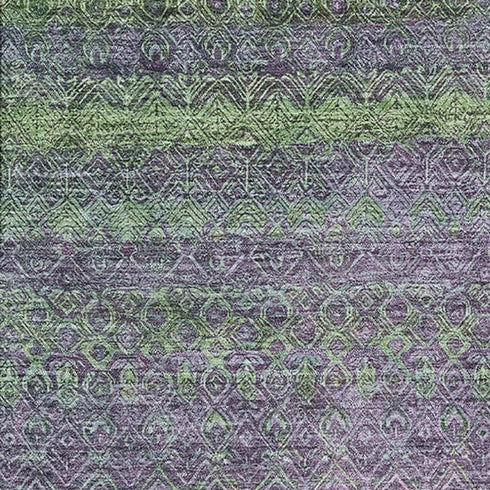 8' X 10' Purple And Green Striped Washable Area Rug With UV Protection