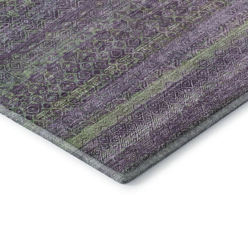 8' X 10' Purple And Green Striped Washable Area Rug With UV Protection