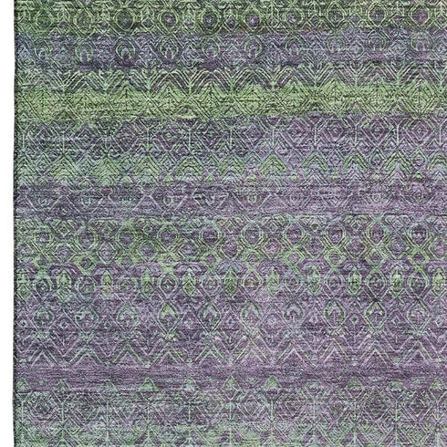 8' X 10' Purple And Green Striped Washable Area Rug With UV Protection