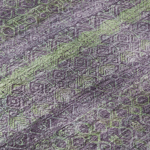 8' X 10' Purple And Green Striped Washable Area Rug With UV Protection