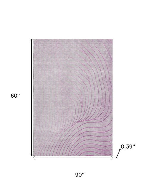 5' X 8' Blush And Linen Abstract Washable Area Rug With UV Protection