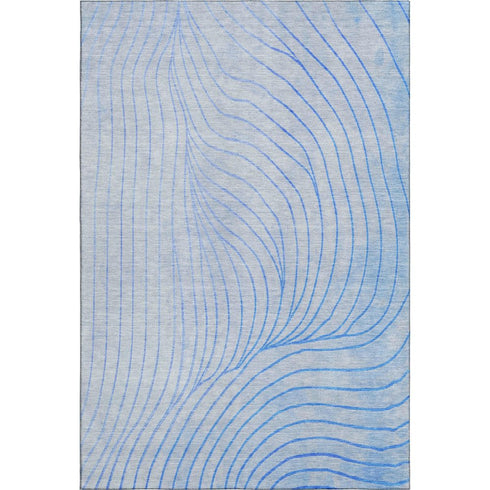5' X 8' Blue And Silver Abstract Washable Area Rug With UV Protection