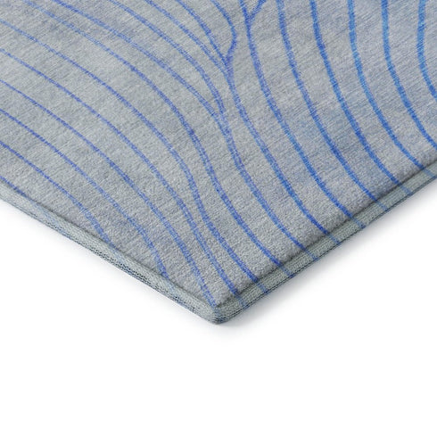 5' X 8' Blue And Silver Abstract Washable Area Rug With UV Protection