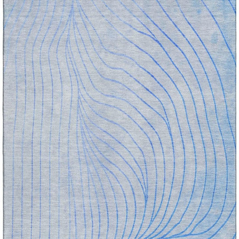 5' X 8' Blue And Silver Abstract Washable Area Rug With UV Protection