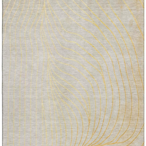 5' X 8' Gold And Silver Abstract Washable Area Rug With UV Protection