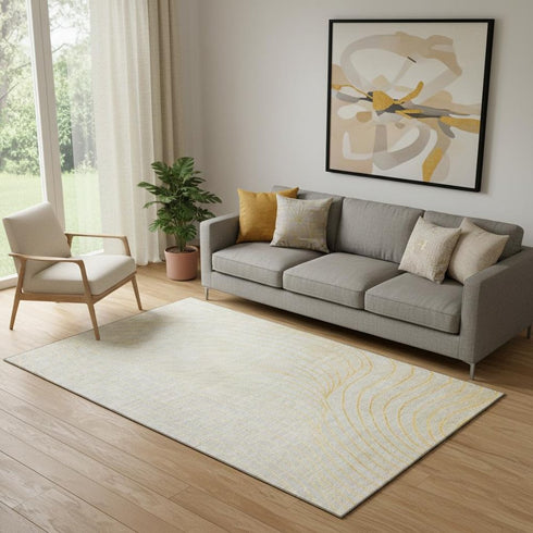 5' X 8' Gold And Silver Abstract Washable Area Rug With UV Protection