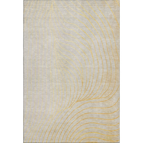 5' X 8' Gold And Silver Abstract Washable Area Rug With UV Protection