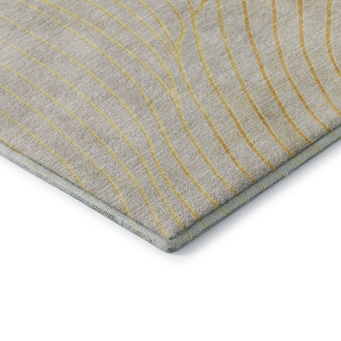 5' X 8' Gold And Silver Abstract Washable Area Rug With UV Protection