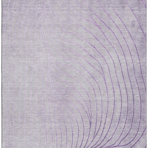 9' X 12' Lavender And Silver Abstract Washable Area Rug With UV Protection