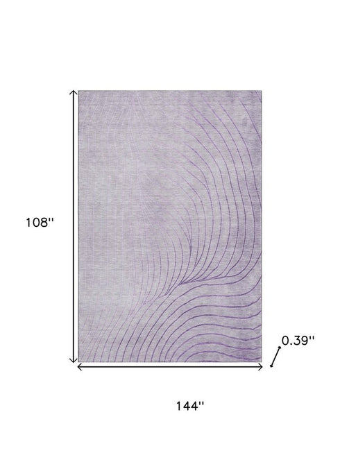 9' X 12' Lavender And Silver Abstract Washable Area Rug With UV Protection