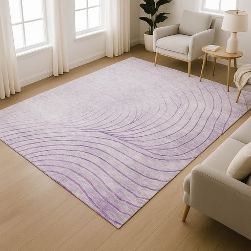 9' X 12' Lavender And Silver Abstract Washable Area Rug With UV Protection