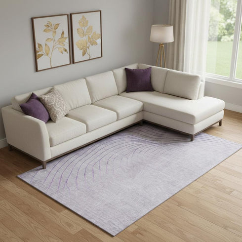 9' X 12' Lavender And Silver Abstract Washable Area Rug With UV Protection