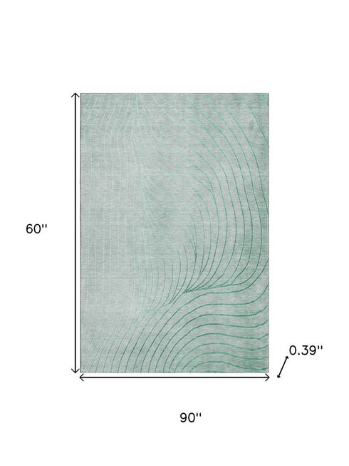 5' X 8' Mint Green And Silver Abstract Washable Area Rug With UV Protection