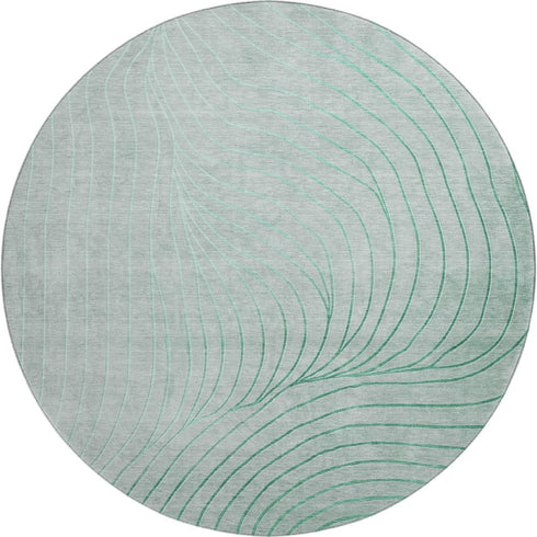8' Mint Green And Silver Abstract Washable Round Rug With UV Protection