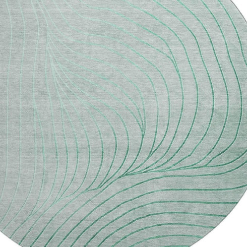 8' Mint Green And Silver Abstract Washable Round Rug With UV Protection