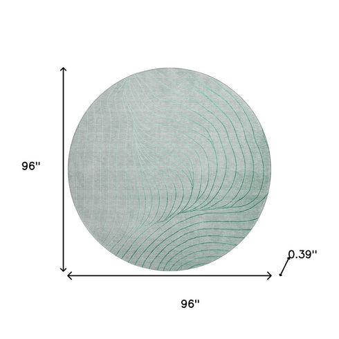 8' Mint Green And Silver Abstract Washable Round Rug With UV Protection