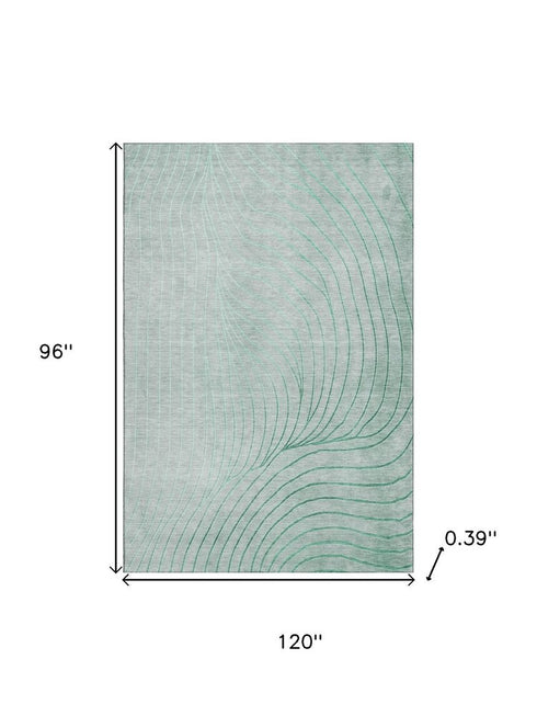 8' X 10' Mint Green And Silver Abstract Washable Area Rug With UV Protection
