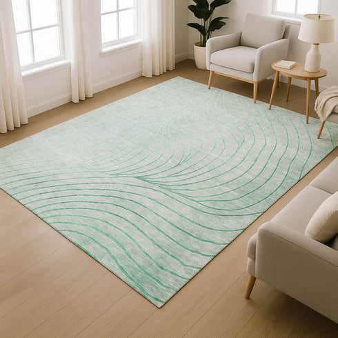 8' X 10' Mint Green And Silver Abstract Washable Area Rug With UV Protection