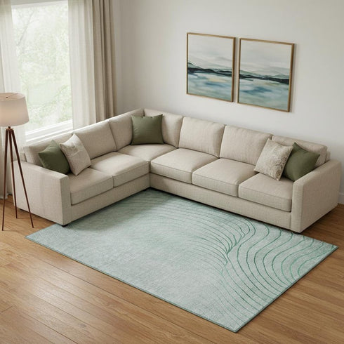 8' X 10' Mint Green And Silver Abstract Washable Area Rug With UV Protection