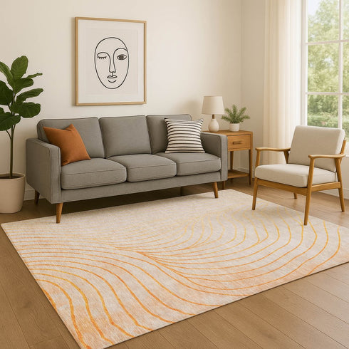 9' X 12' Orange And Silver Abstract Washable Area Rug With UV Protection
