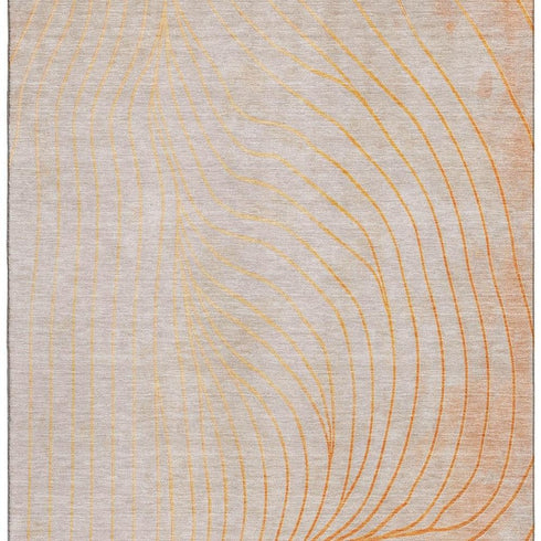 9' X 12' Orange And Silver Abstract Washable Area Rug With UV Protection