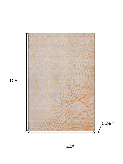 9' X 12' Orange And Silver Abstract Washable Area Rug With UV Protection
