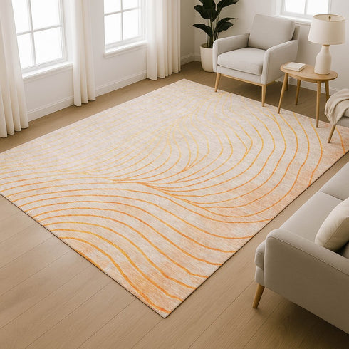 9' X 12' Orange And Silver Abstract Washable Area Rug With UV Protection