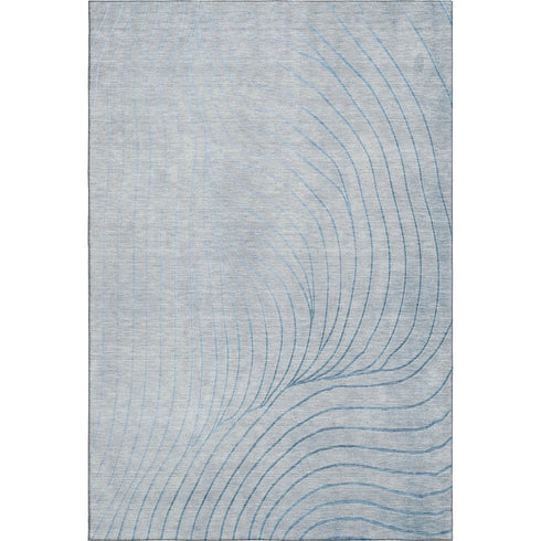 8' X 10' Sky Blue And Silver Abstract Washable Area Rug With UV Protection