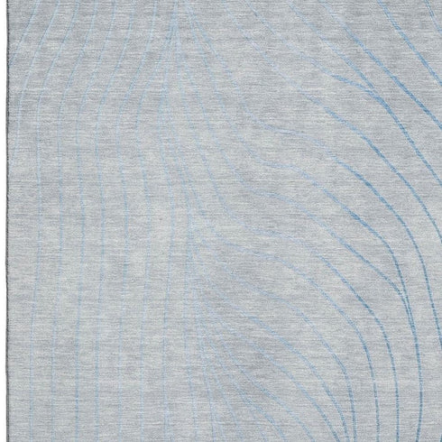 8' X 10' Sky Blue And Silver Abstract Washable Area Rug With UV Protection