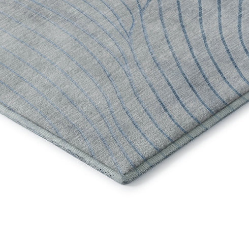 8' X 10' Sky Blue And Silver Abstract Washable Area Rug With UV Protection