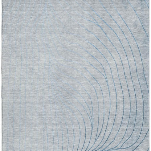 8' X 10' Sky Blue And Silver Abstract Washable Area Rug With UV Protection