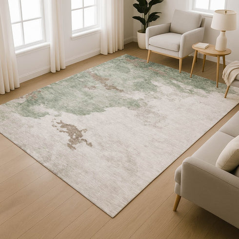 8' X 10' Sage And Linen Abstract Washable Area Rug With UV Protection